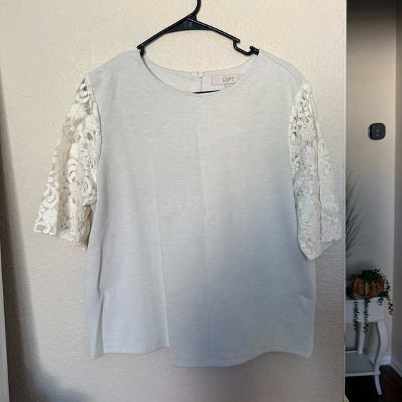 LOFT Cream Textured Top large - Picture 2 of 10